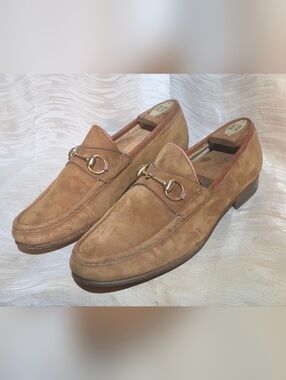 Men's Gucci Suede Bit Loafers in Brown Tan Sz. 10, 44 Superb Vintage Condition